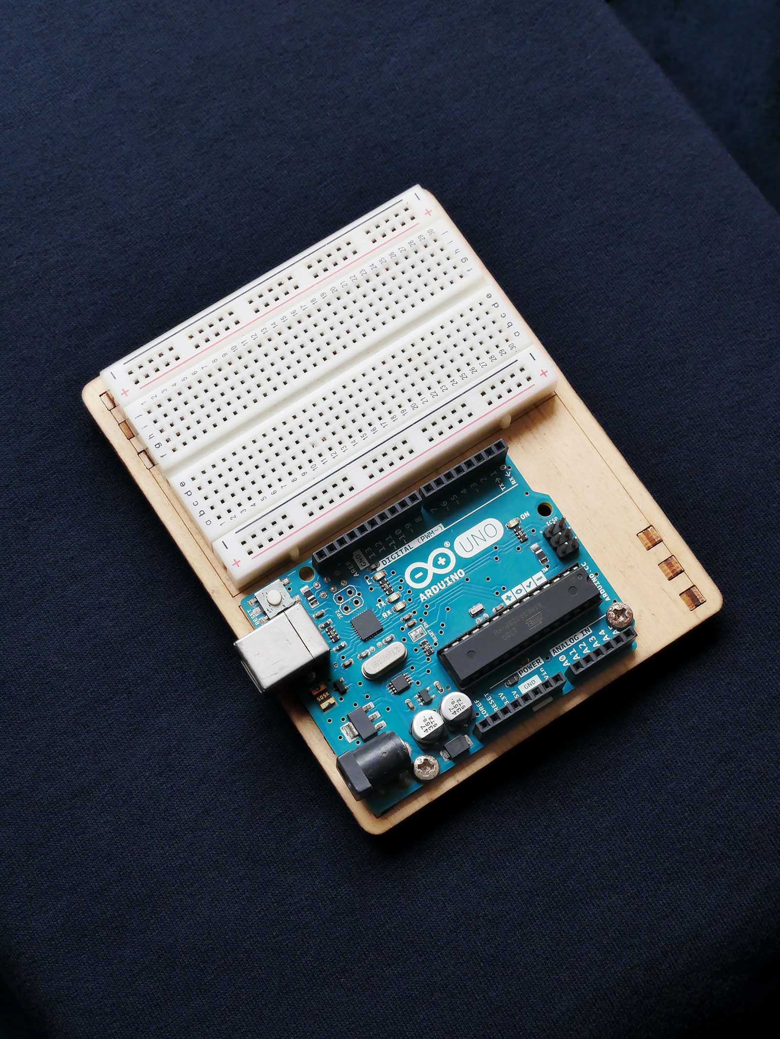 Arduino-Microcontroller und Breadboard (Foto von Isabel Schmiedel)