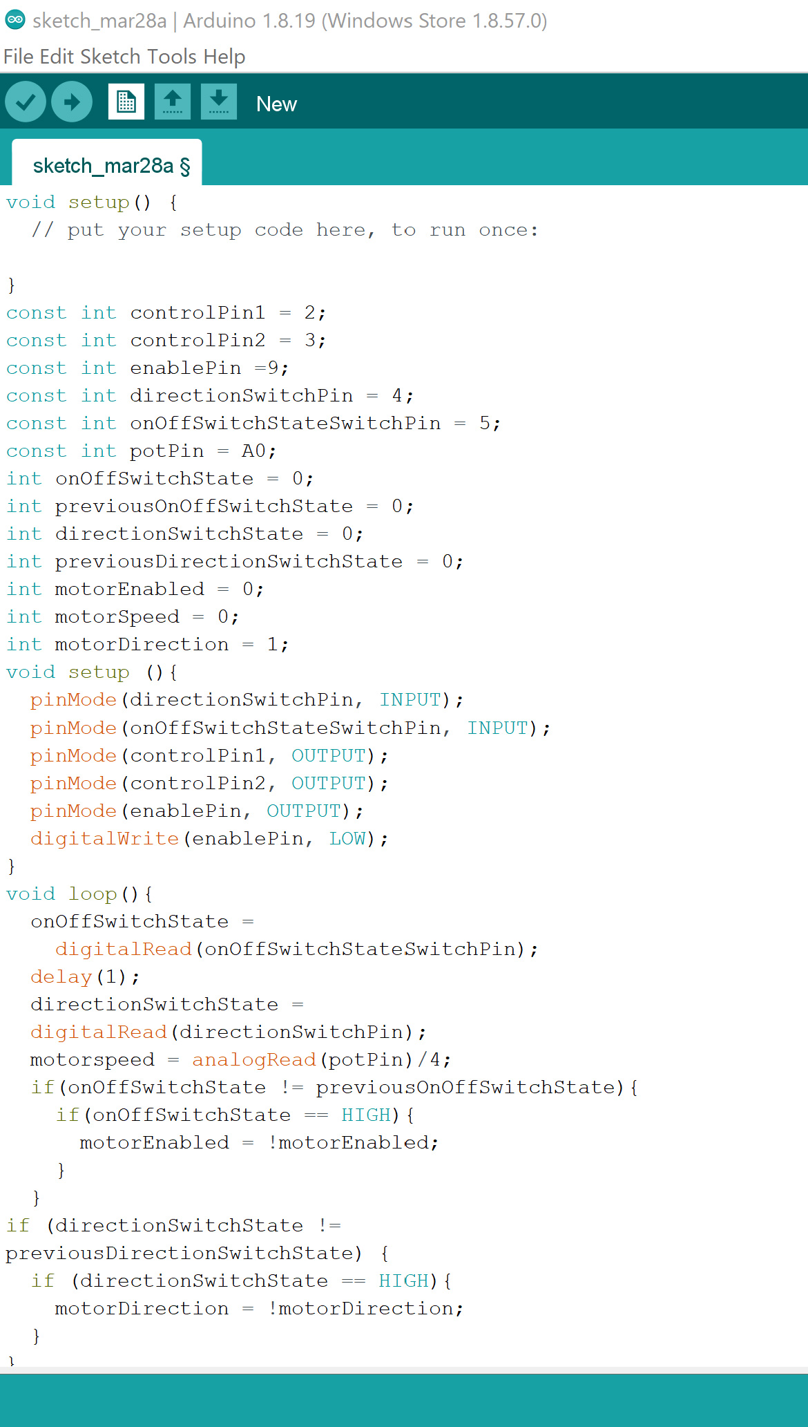 Arduino Beispielcode (Screenshot von Isabel Schmiedel)