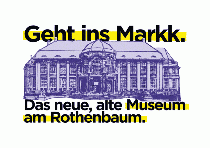 Markk Poster mit Slogan und Illustrration des Gebäudes