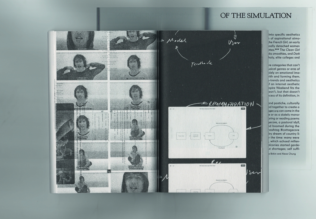 Eingescannte Buchseiten, übereinander arrangiert, aus Sophie Florian: „A Place is the Space where the Body is“, 2025. 