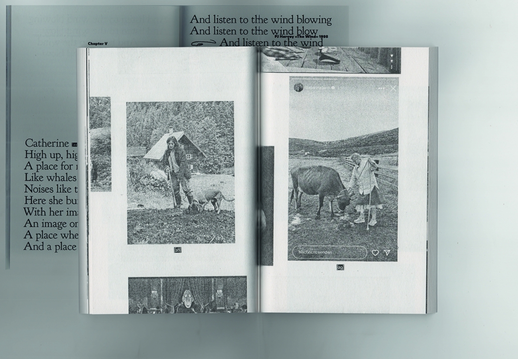 Eingescannte Buchseiten, übereinander arrangiert, aus Sophie Florian: „A Place is the Space where the Body is“, 2025. 