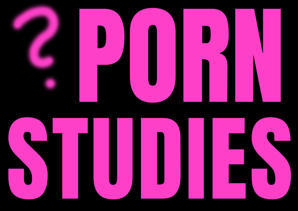 Pinker Schriftzug "? Porn Studies" auf schwarzem Hintergrund 
